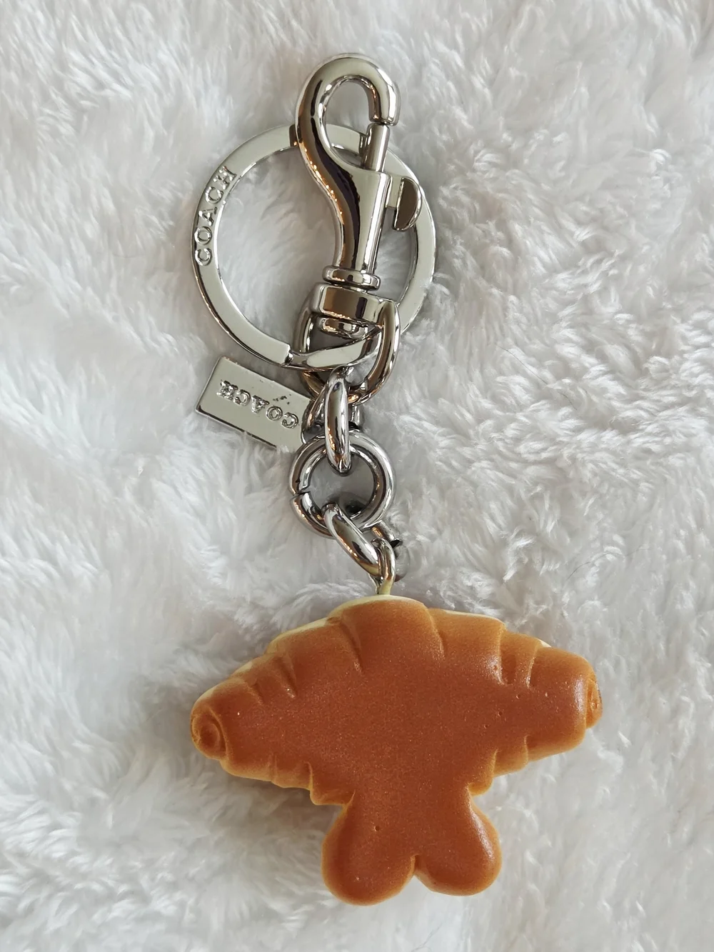 C Logo Silver Key Ring with Cute Croissant Charm - Brown Fun Bag Charm